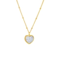 Baroque style gold heart pendant necklace with pearl finish on minimalist beaded chain - Gold Heart Necklace