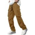 Men's multi-pocket cargo pants in tan brown with a relaxed straight-leg fit and side pockets - Ginger Yellow