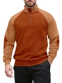 Men's corduroy Henley shirt in orange and tan patchwork with high neck buttons - S / Coffee/Dark Coffee