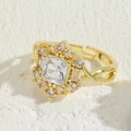 Luxury 14K gold plated geometric ring with square zircon and adjustable split band - Square Zirconia 14K Gold