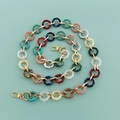 Multicolor acrylic hexagon chain strap with gold metal rings and lobster clasps - B319 Octagonal Mixed with Gold