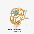 Adjustable gold stainless steel ring featuring a sunburst design with turquoise stone inlay - Size 7 (Adjustable) / Turquoise Style