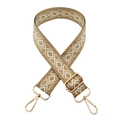 Adjustable geometric diamond jacquard wide shoulder strap with gold metal hardware - Gold Buckle / T1-Khaki Gold Thread