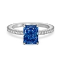 Elegant S925 sterling silver ring featuring a large rectangular blue gemstone and side diamonds - US 5 / Silver Blue Zirconia