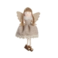 Ciondolo angelo in tessuto con paillettes beige fatto a mano con ali dorate per Natale - Cachi