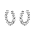 Gros plan sur l'oreille en argent poli au design minimaliste de perles métalliques - Perles Argentées / 1 paire