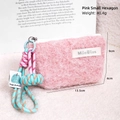 Pink plush mini coin purse with woven lanyard and MiloBliss embroidered label - Small Hexagon Style / Pink