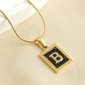 18K gold plated titanium square pendant necklace with black inlay and letter B - Letter B