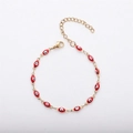 18K gold plated stainless steel Evil Eye bracelet with red enamel oval charms and chain - Red