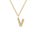 Minimalist 14K gold plated necklace featuring a V-shaped pendant with pavé set zircon stones - Letter V-14K Gold