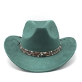 Bohemian teal suede felt fedora hat with evil eye ornament and metallic rivets detail - M (56-59cm) / Peacock Green Suede