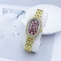 Orologio al quarzo dorato da donna con lunetta in strass e quadrante rosso bordeaux - Oro Rosso