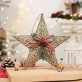 Detailed view of a gold glitter star tree topper with pine cones and striped ribbon - Pendant Style / 25cm / Gold