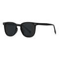 Classic polarized black round-frame sunglasses with silver rivet detail on white background - Black Frame Black Grey Lens