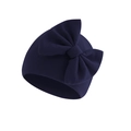 Detailed close-up of navy blue double-layer knitted baby hat with a large bow decoration - Navy Blue (Bow Turban Hat)