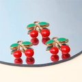 DIY cherry fruit charms with red enamel finish and gold edges for jewelry making - Style 11 3D