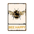 Vintage metal Bee Happy sign with bumblebee illustration on beige honeycomb background - 11740(4)