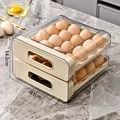 Double-layer drawer egg storage box in cream white finish with 22.5x21x14.5cm dimensions - 32 Slots / Cream