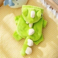 Green dinosaur style padded fleece dog jumpsuit with cute back fins for winter warmth - Thick Dinosaur Transformation Costume / M (Recommended weight 2.5-4kg)