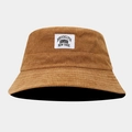 Close-up of brown corduroy bucket hat featuring Brooklyn EST.1631 vintage woven patch - M (56-58cm) / Khaki
