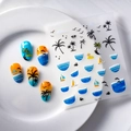Adesivi per unghie 5D tropicali con palme blu e delfini, modello TS-111 - Stile Oceano Palma Tropicale (TS-111)