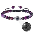 Paar-Armband aus violettem Naturstein mit Ich Liebe Dich Projektion und Kordelzug - Runder Anhänger - Lila Gestreifter Achat