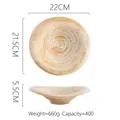 Japanese style stoneware pasta bowl with spiral texture in beige finish, 22cm diameter - Light Brush Stroke Ingot Plate