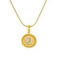 18k gold plated round necklace with white shell pendant and letter J engraving - White Letter J