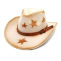 Retro cream wide-brim cowboy hat with brown stars and leather buckle band - M(56-58cm) / Beige