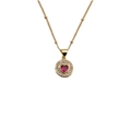 Goldkette mit rotem Herz-Zirkonia und Kristall-Pavé auf einer feinen Perlenkette - 40+5CM Perlenkette / Rot