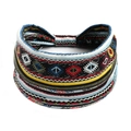 Fascia per capelli bohémien nera con motivi geometrici paisley blu e gialli - Stampa Geometrica Multicolore Fondo Nero(#138)