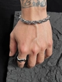 Men's silver hip-hop chunky chain bracelet and irregular ring set on stone background - 19cm / Silver