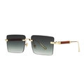 Moderne randlose Rechteck-Sonnenbrille mit grauen Verlaufsgläsern und Bügeln in Holzoptik - Gold Farbverlauf Grün