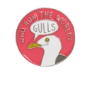 Rosa Emaille-Möwen-Anstecknadel mit Who Run The World Schriftzug auf Zinklegierung - Rosa Runde Möwe-WHO RUN THE WORLD? GULLS