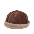 Detailed texture of dark brown corduroy and beige faux lamb wool on a warm winter beanie - Adjustable / Coffee