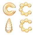 Set of minimalist gold CCB ear cuffs with smooth C-shape and spiral beaded textures - Metallic Texture Earring Set (N-797) / KC Gold