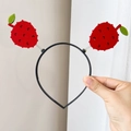 Black headband with red lychee fruit on springs and green leaf details - Lychee Spring Hairband