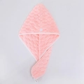 Pink waffle texture microfiber hair drying towel cap with white securing button - 25x65cm Hair Drying Cap / Pink
