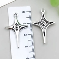 Set of 2 silver alloy cross charms for DIY jewelry making, 3.5cm long with ruler scale - Four-Pointed Star Cross (22342) / 1 Piece (31x20mm) / Antique Silver