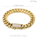 Men's hip hop 12mm gold cuban link bracelet with CZ stones in 220mm length - Gold Color Bracelet(KB149768-KFC)