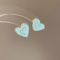 Silver-edged heart stud earrings with sparkling light blue textured inlay detail - 101# Silver Pin - Silver Green