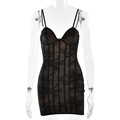 Mini abito sexy in pizzo nero con spalline sottili e dettagli strutturati in stile corsetto - S / Tipo standard / Nero