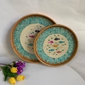 Handwoven rattan trays with colorful fish mosaic pattern, set of 2 nautical decor pieces - Colorful Goldfish / 2-Piece Set