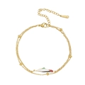 Gold double-layered Palestine map bracelet with enamel charm and small beads - Gold Double Layer Chain