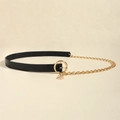 Fashionable black leather and gold chain multi-layer belt with coin pendant - 120cm / 19719 Round Buckle Black Gold