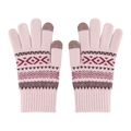 Pink Fair Isle knit winter gloves with burgundy patterns and touchscreen fingertips - Pink