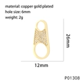 Detail showing 26mm gold plated trapezoid pendant with zircon inlay and 6mm hole size - P01308-Trapezoid With Zirconia