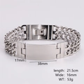 Detail of silver stainless steel Cuban bracelet with double curb chain and blank bar - Silver (21.5cm)