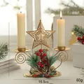 Christmas gold iron double candle holder with stars berries and pine cones decor - Hollow Star Double Head Candle Holder