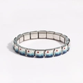 Macro shot of stainless steel modular bracelet with blue and red enamel wave patterns - Red Blue White Enamel Wave (Style 5)